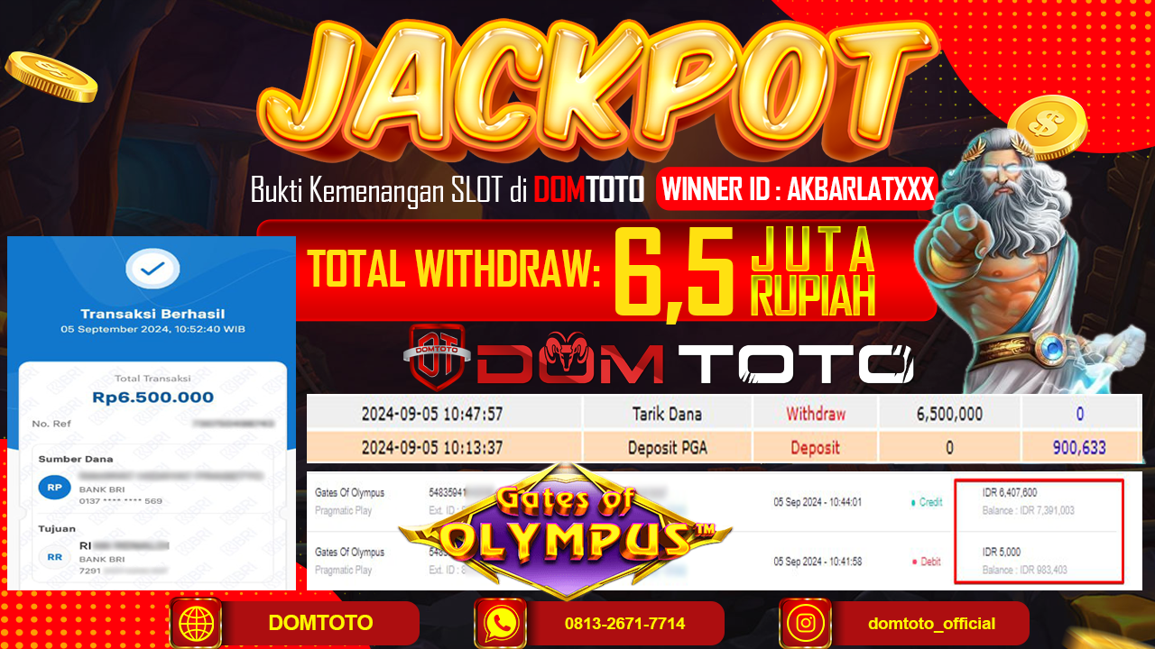 JACKPOT MENANG SLOT GATES OF OLYMPUS 05 SEPTEMBER 2024